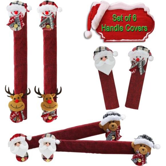 Christmas Fridge Handle Covers‎ - Santa & Snowman Kitchen Decor, Set of 6 - Picture 2 of 8